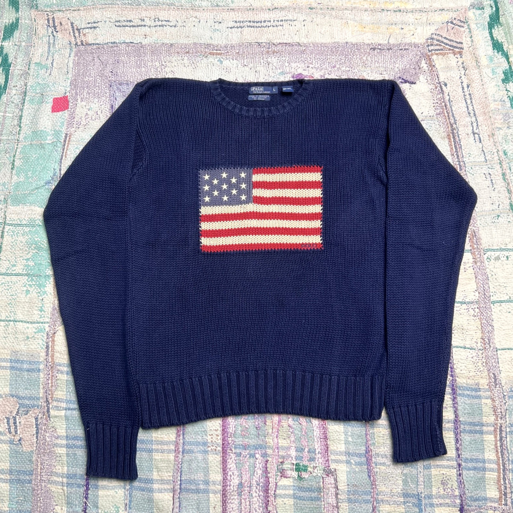 90’s Polo Ralph Lauren Navy Sweater US Flag Size L